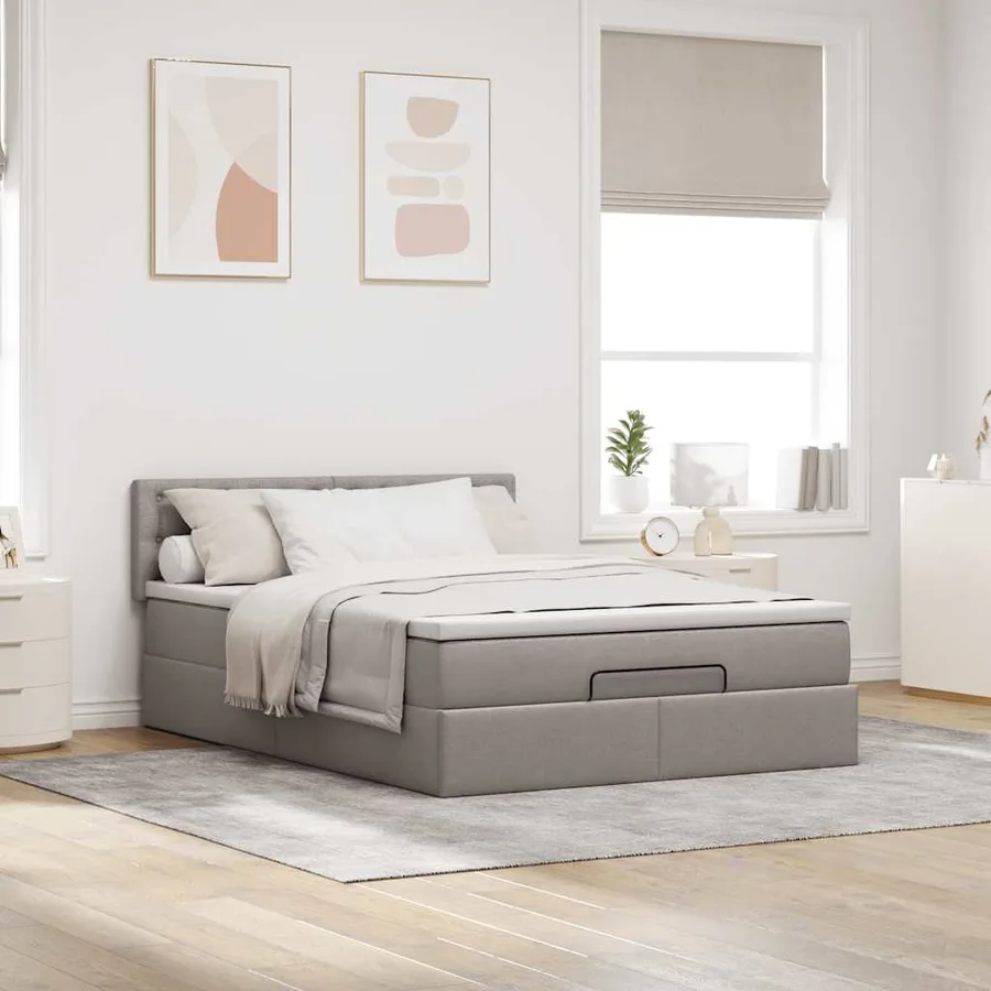 Lit ottoman avec matelas et LED taupe 140x190 cm tissu - 4