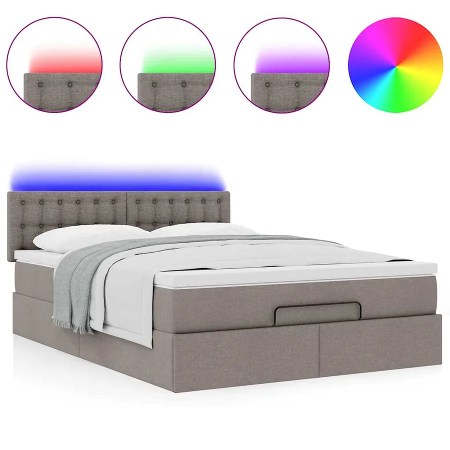 Lit ottoman avec matelas et LED taupe 140x190 cm tissu - 5