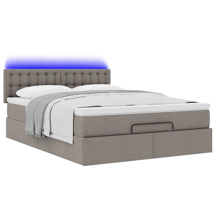 Lit ottoman avec matelas et LED taupe 140x190 cm tissu - 6