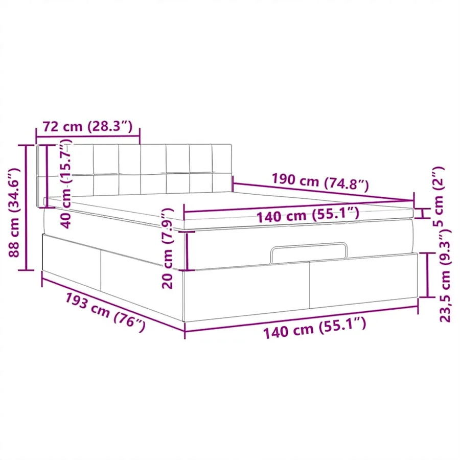Lit ottoman avec matelas et LED gris foncé 140x190 cm tissu - 18