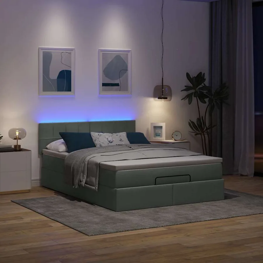 Lit ottoman avec matelas et LED gris foncé 140x190 cm tissu - 3