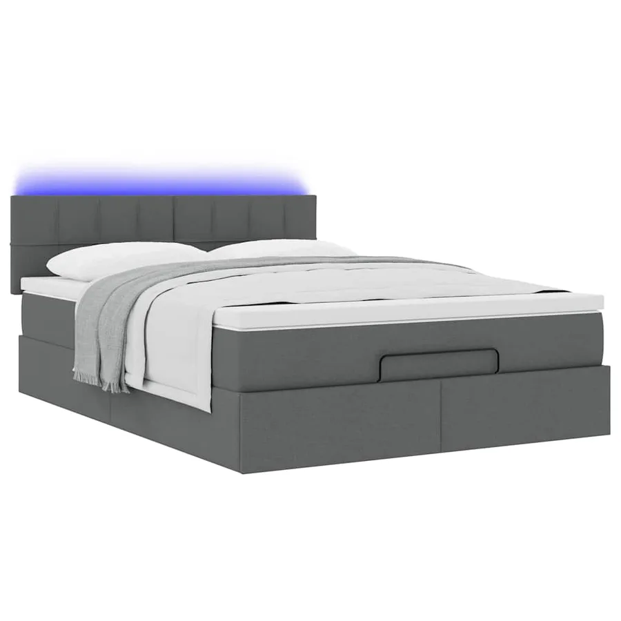Lit ottoman avec matelas et LED gris foncé 140x190 cm tissu - 6