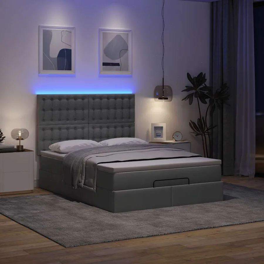 Cadre de lit ottoman avec matelas gris foncé 140x190 cm tissu - 3