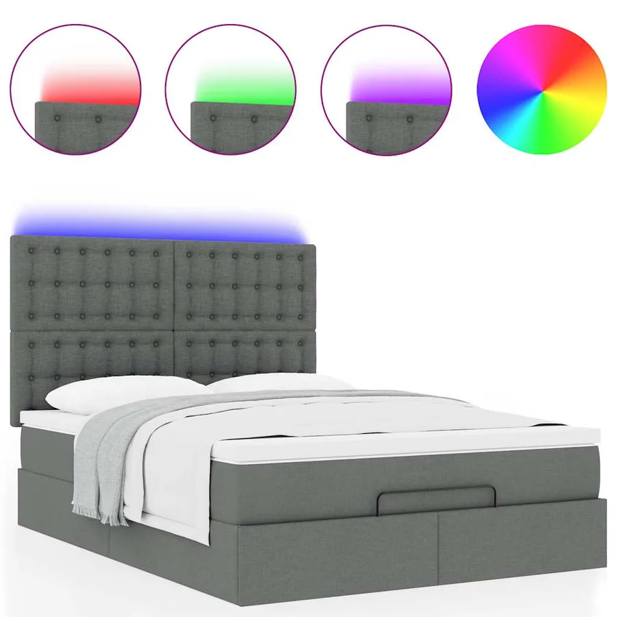 Cadre de lit ottoman avec matelas gris foncé 140x190 cm tissu - 5