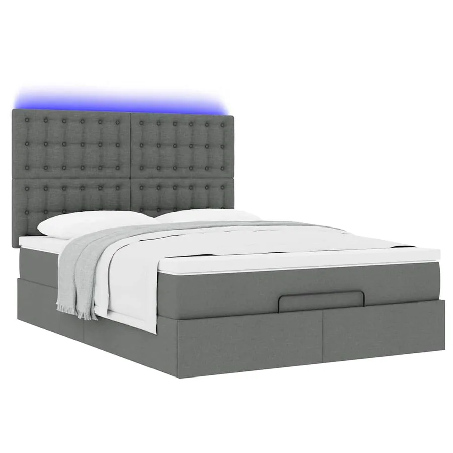 Cadre de lit ottoman avec matelas gris foncé 140x190 cm tissu - 6