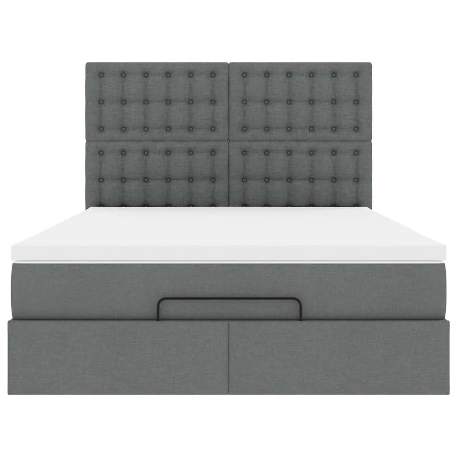 Cadre de lit ottoman avec matelas gris foncé 140x190 cm tissu - 8