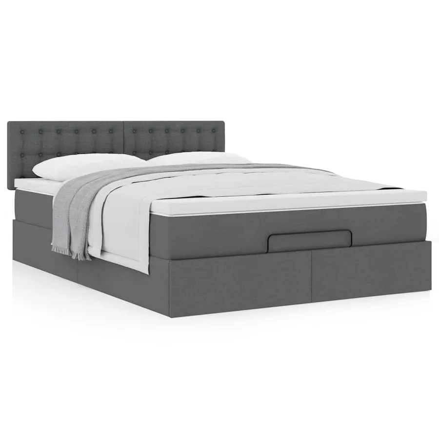 Lit ottoman avec matelas gris foncé 140x190 cm tissu - 4