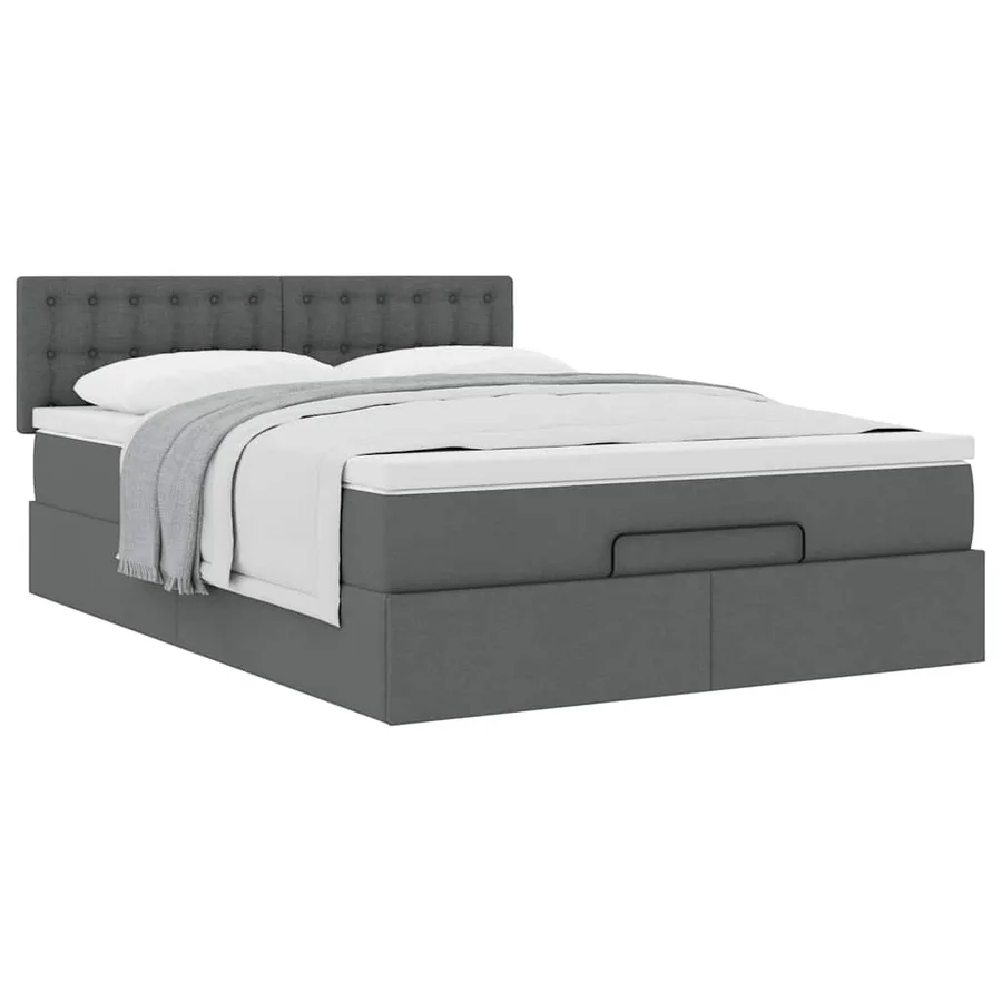 Lit ottoman avec matelas gris foncé 140x190 cm tissu - 5