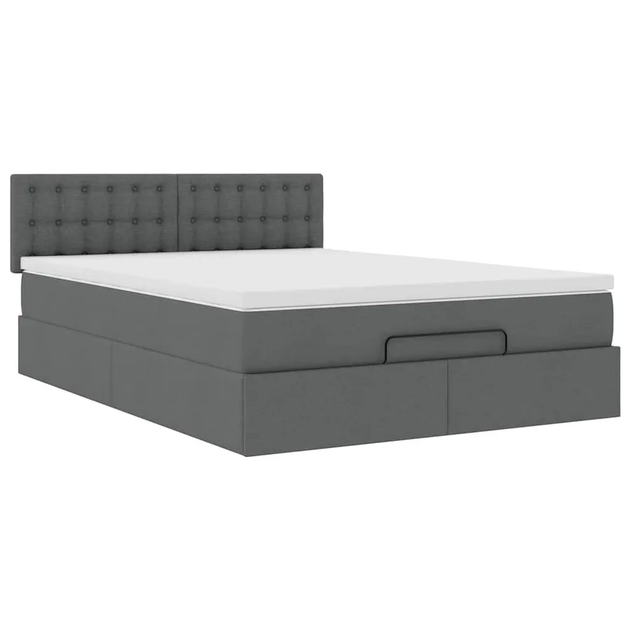 Lit ottoman avec matelas gris foncé 140x190 cm tissu - 6