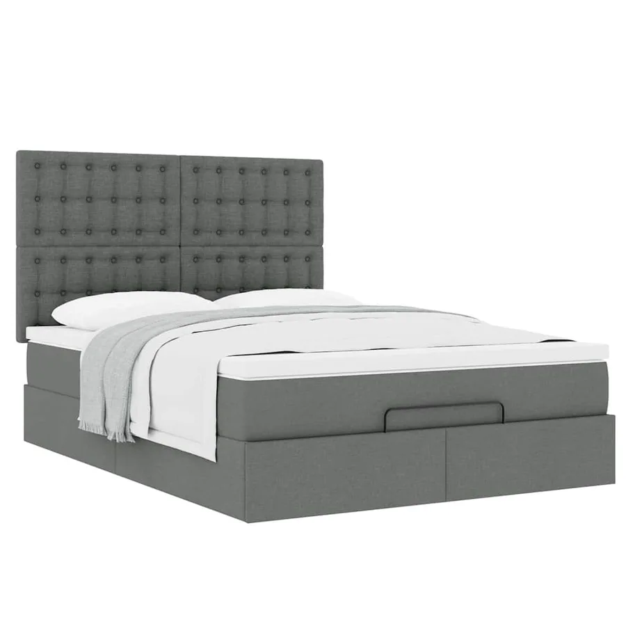 Cadre de lit ottoman avec matelas gris foncé 140x190 cm tissu - 5