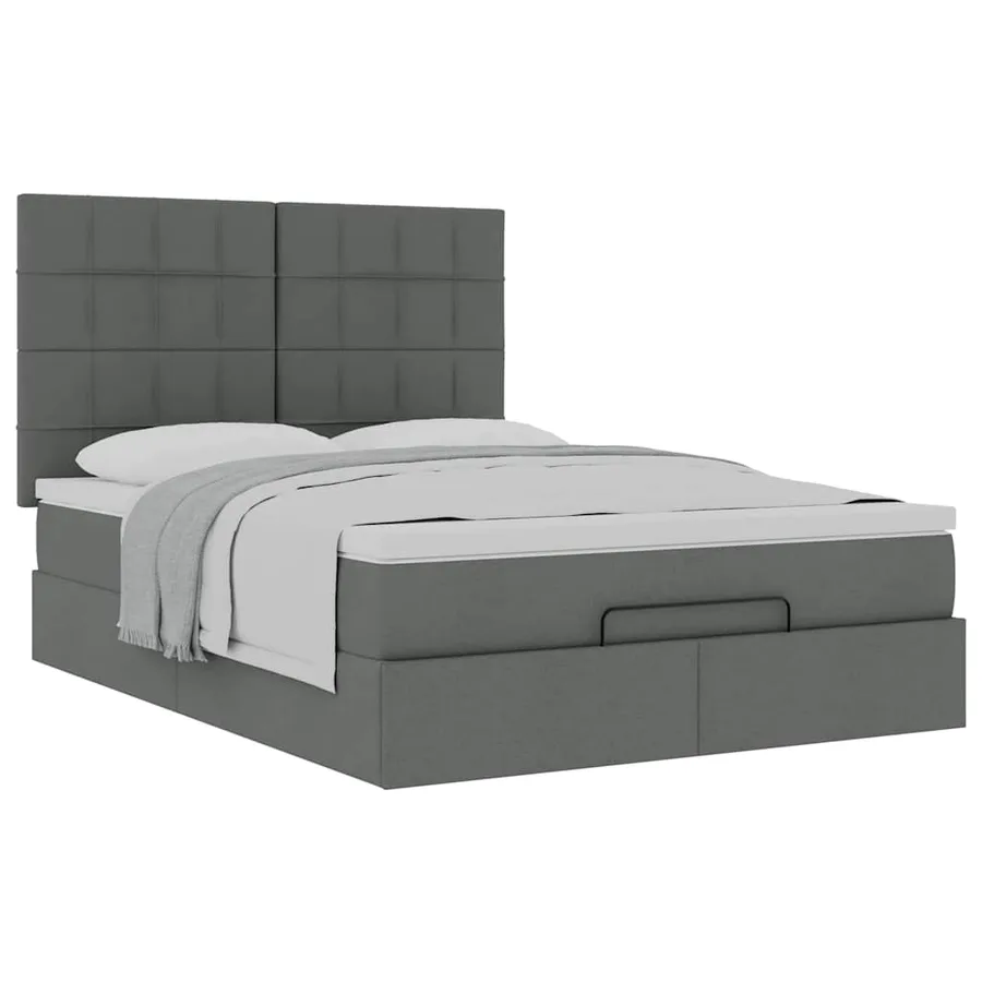 Cadre de lit ottoman avec matelas gris foncé 140x190 cm tissu - 5