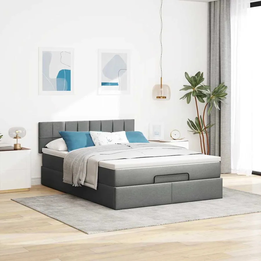 Lit ottoman avec matelas gris foncé 140x190 cm tissu - 3