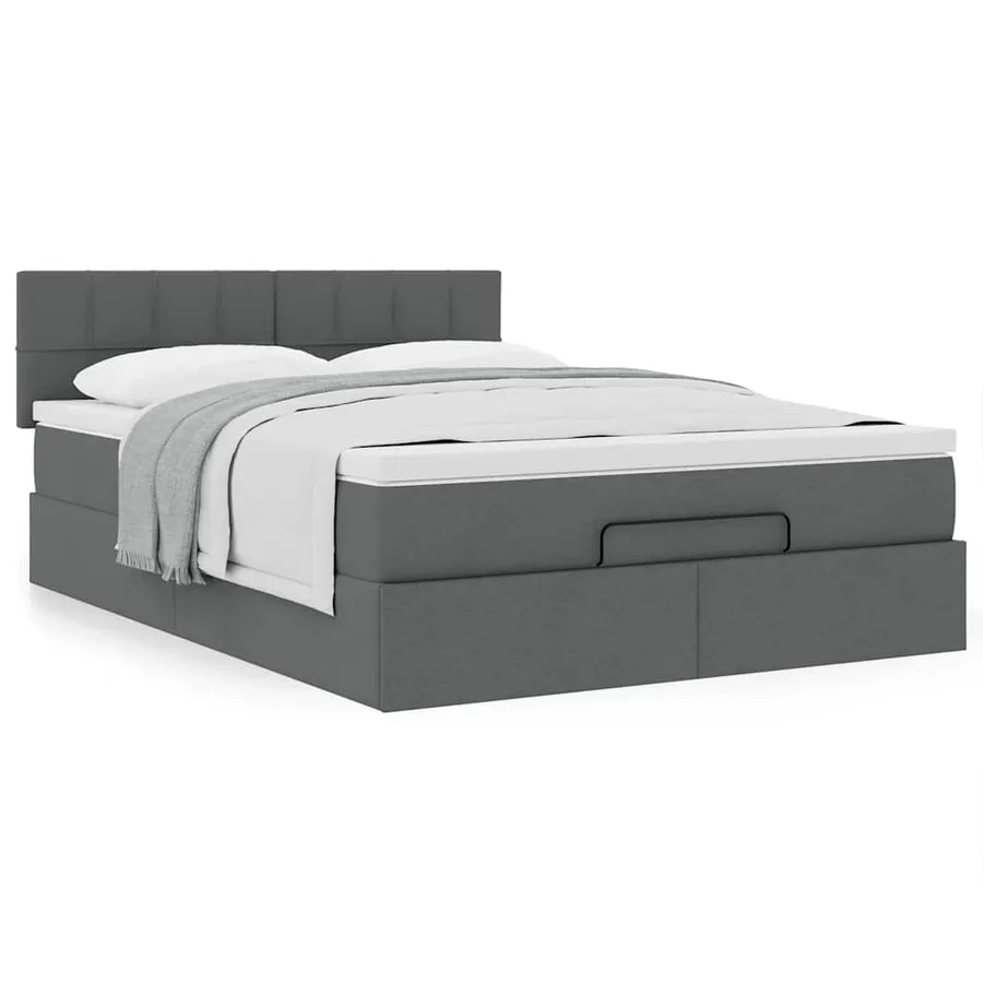 Lit ottoman avec matelas gris foncé 140x190 cm tissu - 4