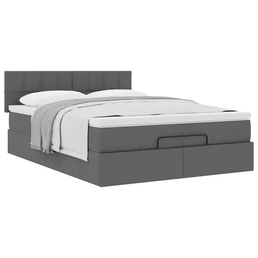 Lit ottoman avec matelas gris foncé 140x190 cm tissu - 5