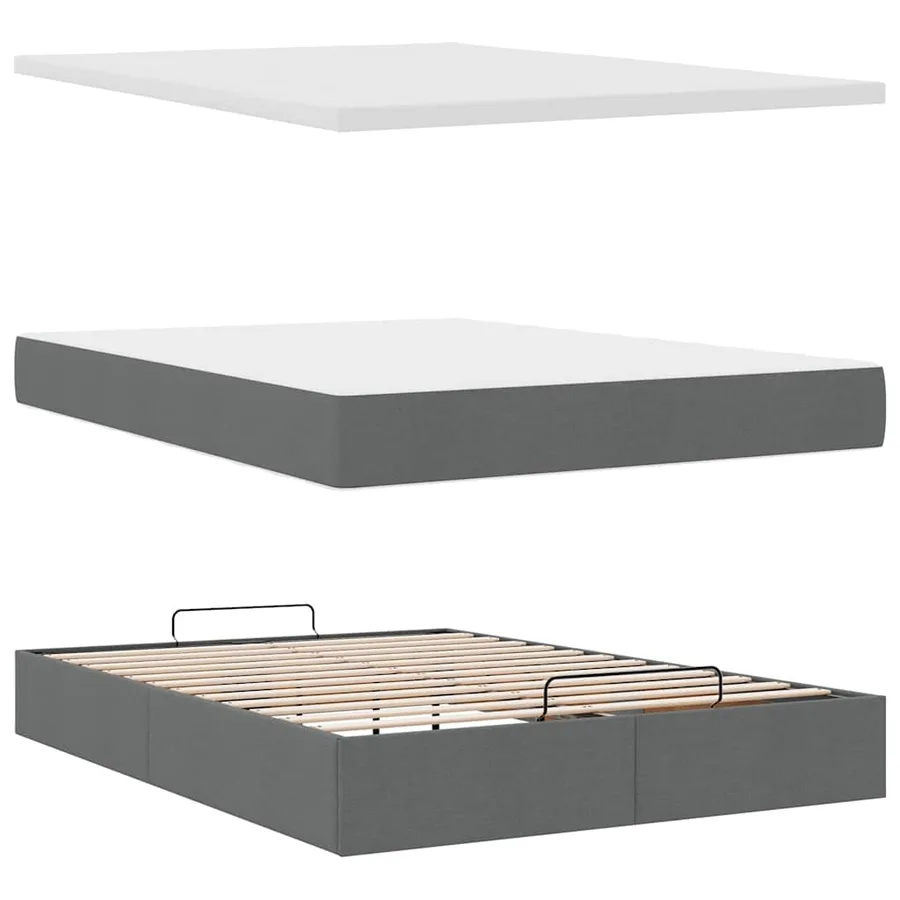 Lit ottoman avec matelas gris foncé 140x190 cm tissu - 8