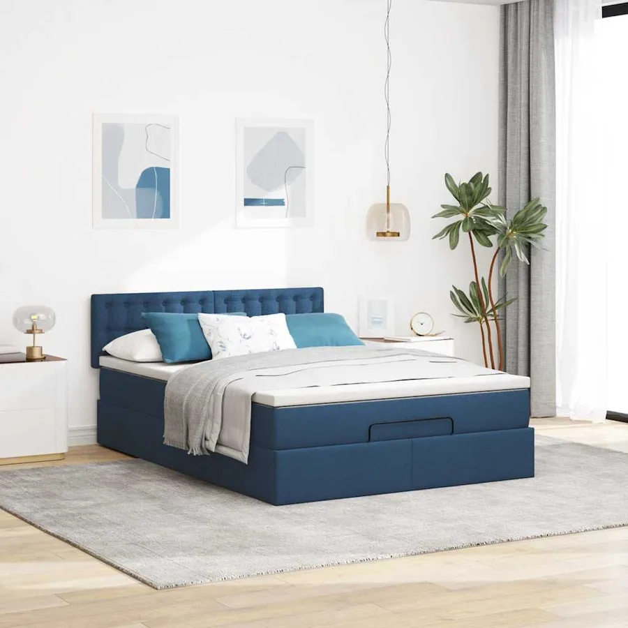 Lit ottoman avec matelas bleu 140x190 cm tissu - 3
