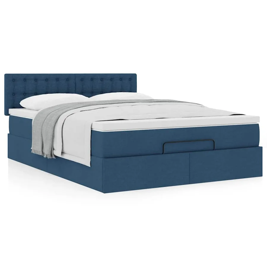 Lit ottoman avec matelas bleu 140x190 cm tissu - 4