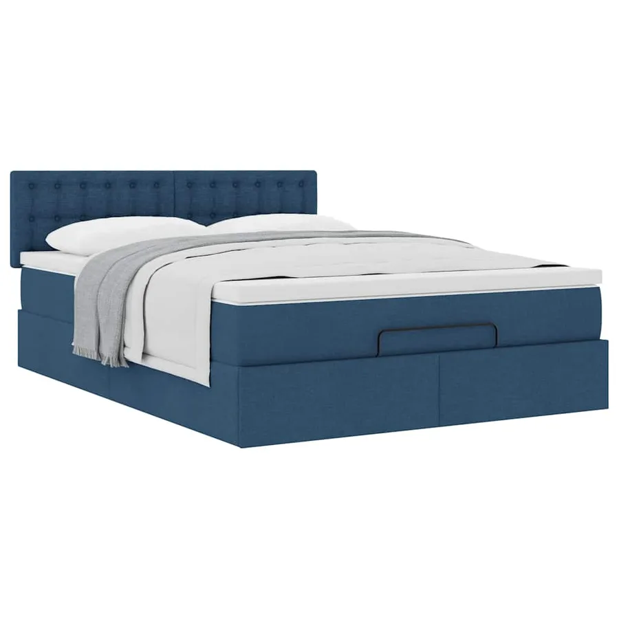 Lit ottoman avec matelas bleu 140x190 cm tissu - 5