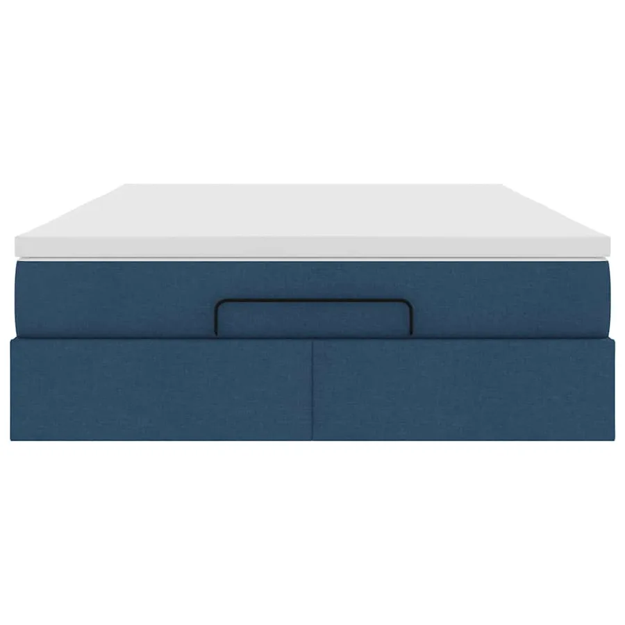 Cadre de lit ottoman avec matelas bleu 140x190 cm tissu - 7