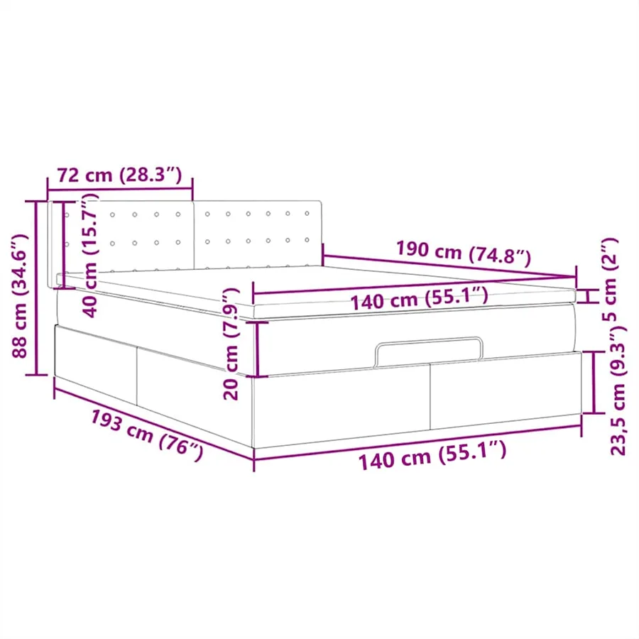 Lit ottoman avec matelas et LED bleu 140x190 cm tissu - 18