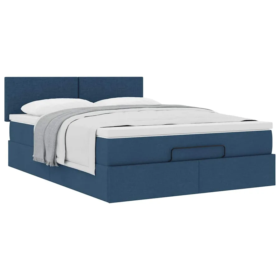 Lit ottoman avec matelas bleu 140x190 cm tissu - 5