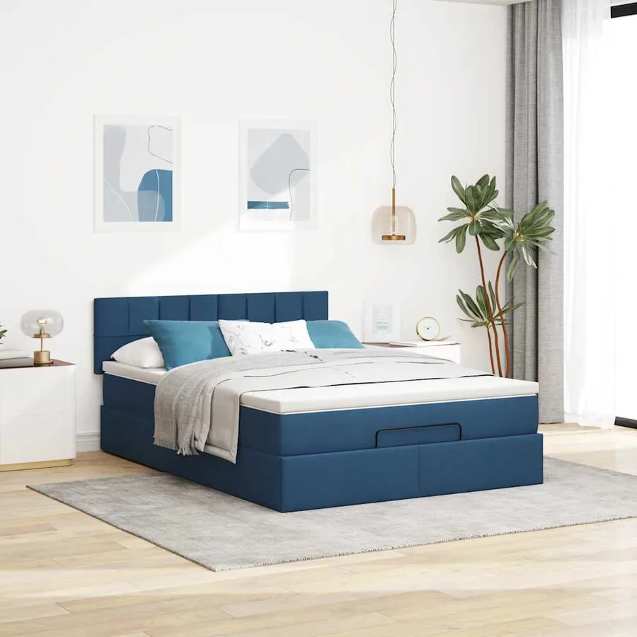 Lit ottoman avec matelas bleu 140x190 cm tissu - 3