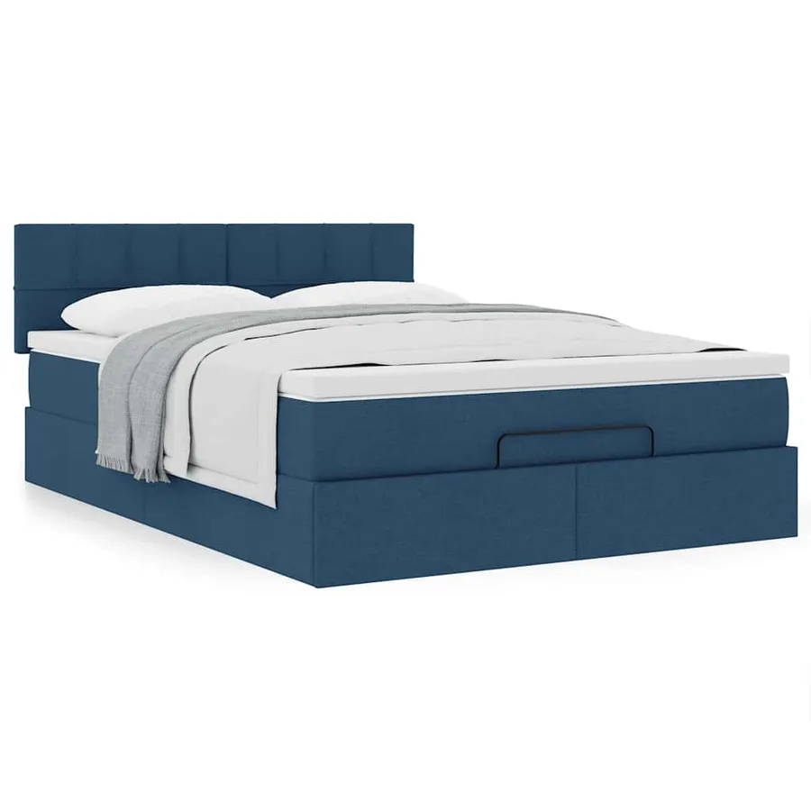 Lit ottoman avec matelas bleu 140x190 cm tissu - 4