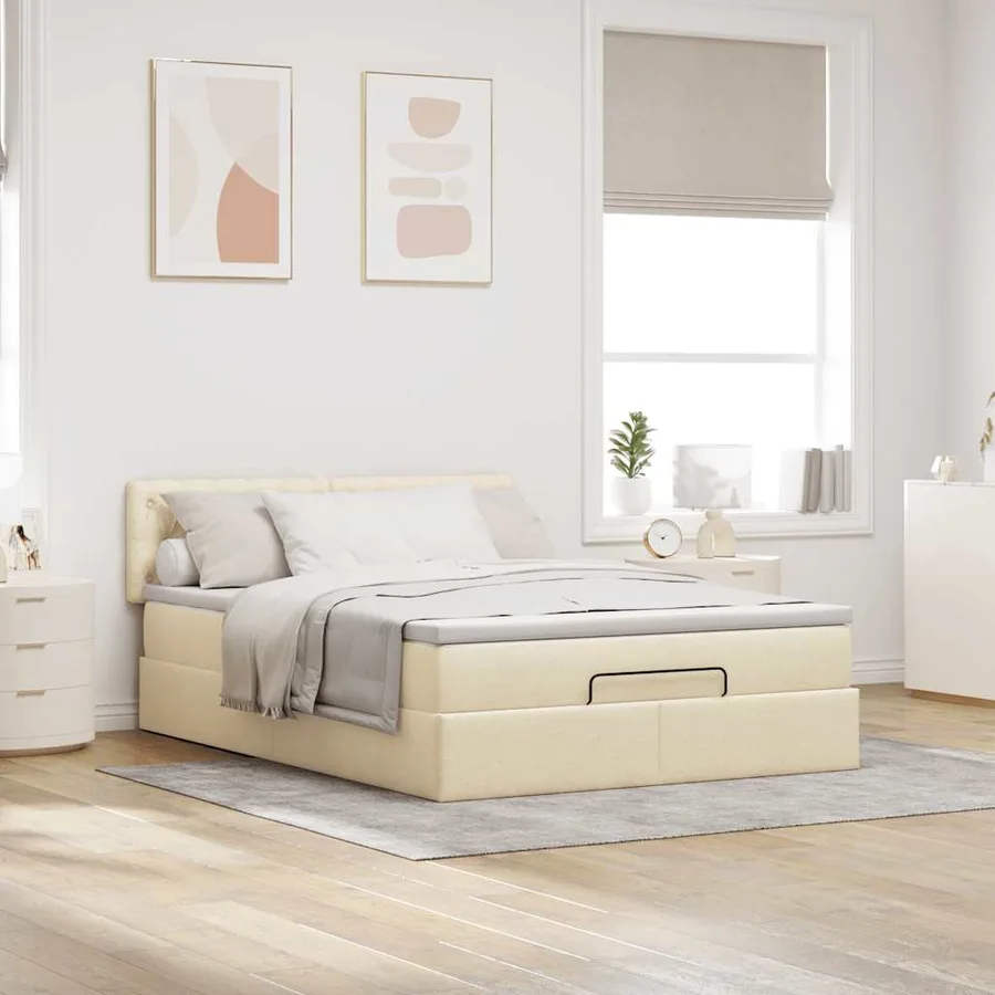 Lit ottoman avec matelas crème 140x190 cm tissu - 3