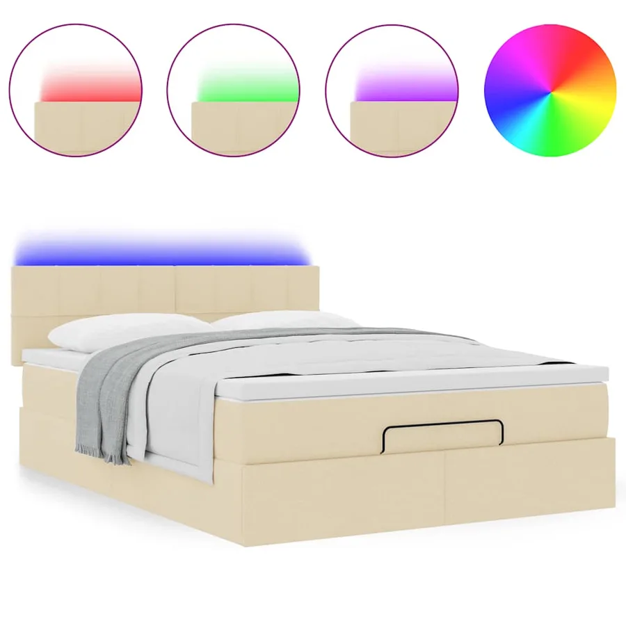 Lit ottoman avec matelas et LED crème 140x190 cm tissu - 5