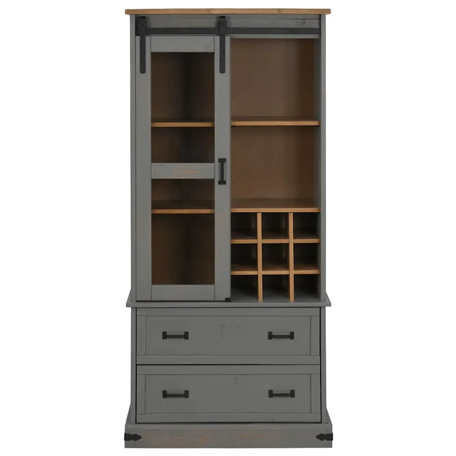 Armoire à vin HALDEN casiers à vin porte coulissante gris pin - 3