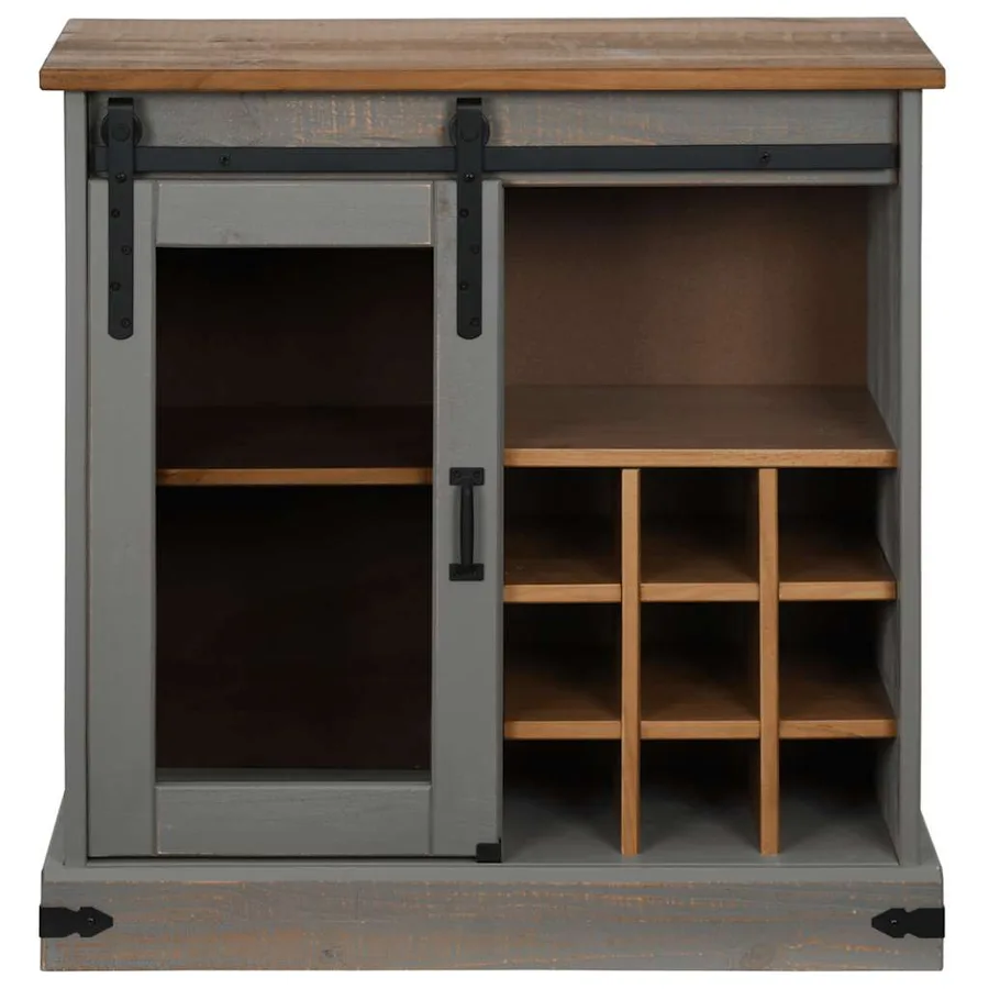 Buffet HALDEN porte coulissante gris 80x40x80 cm bois massif - 3