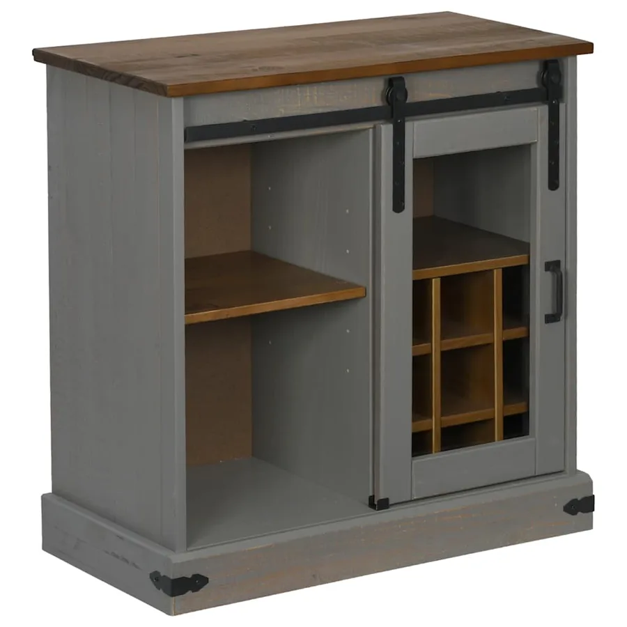 Buffet HALDEN porte coulissante gris 80x40x80 cm bois massif - 4