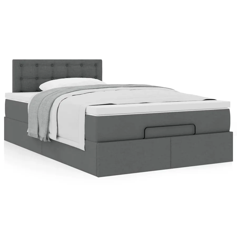 Lit ottoman avec matelas gris foncé 120x190 cm tissu - 4