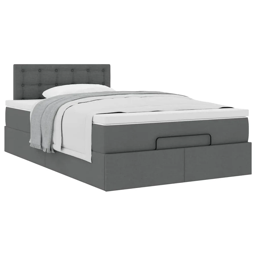 Lit ottoman avec matelas gris foncé 120x190 cm tissu - 5