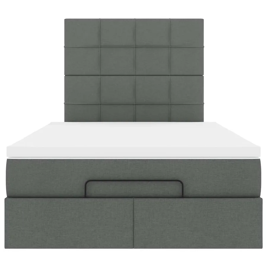 Cadre de lit ottoman avec matelas gris foncé 120x190 cm tissu - 7