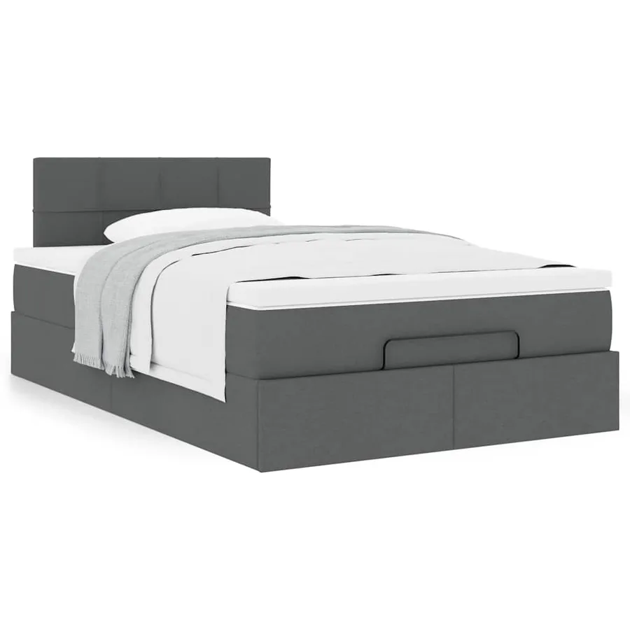 Lit ottoman avec matelas gris foncé 120x190 cm tissu - 4
