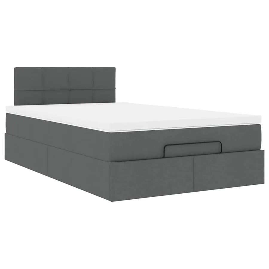 Lit ottoman avec matelas gris foncé 120x190 cm tissu - 6