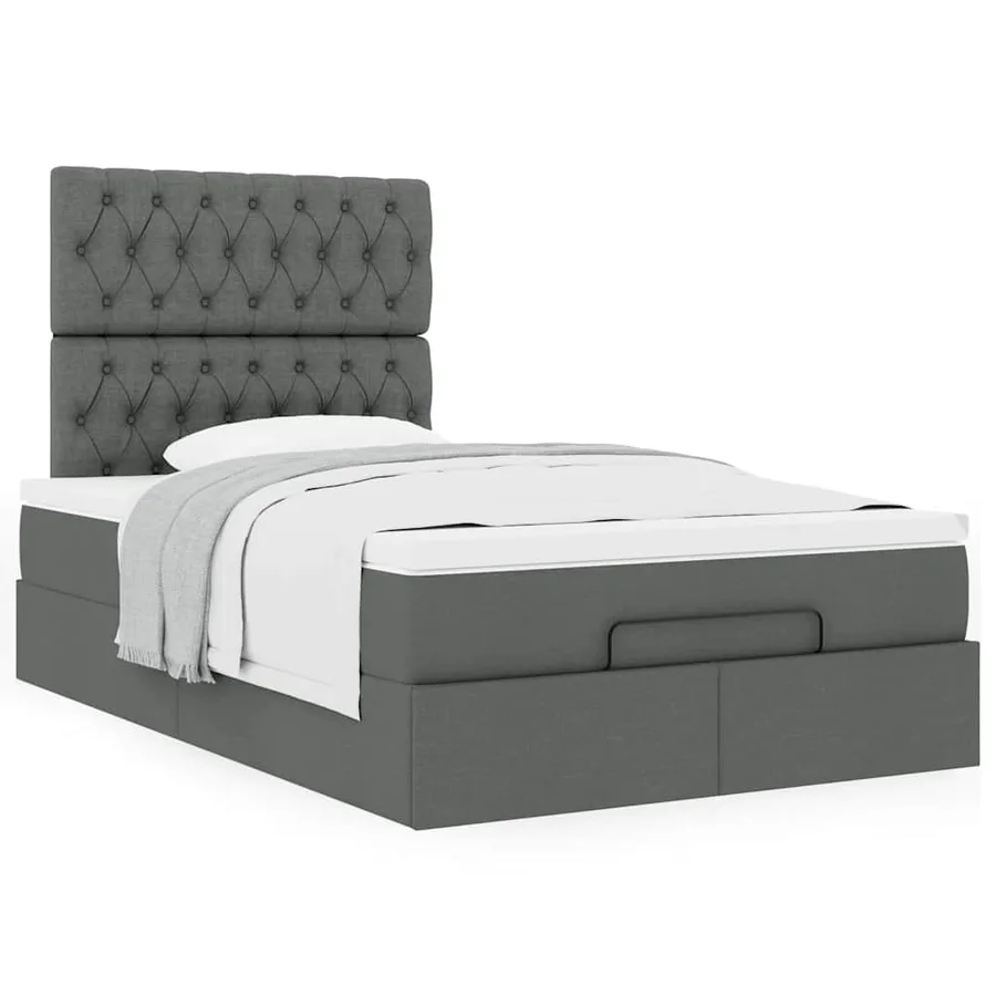 Cadre de lit ottoman avec matelas gris foncé 120x190 cm tissu - 4