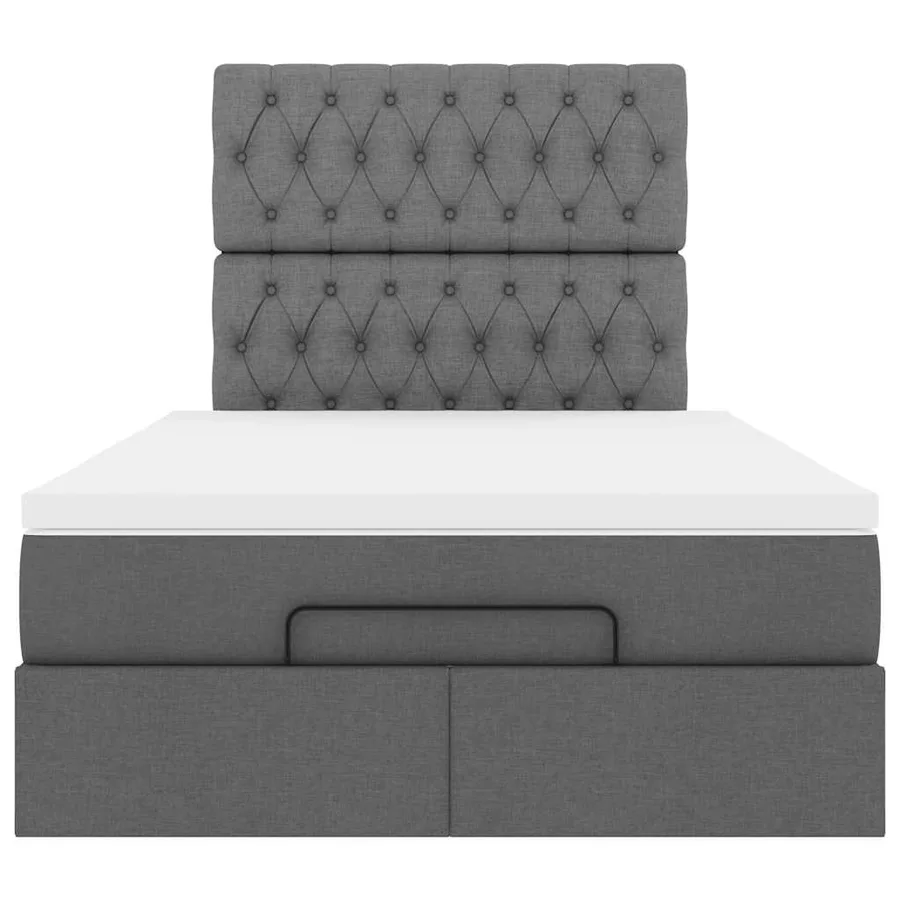 Cadre de lit ottoman avec matelas gris foncé 120x190 cm tissu - 7