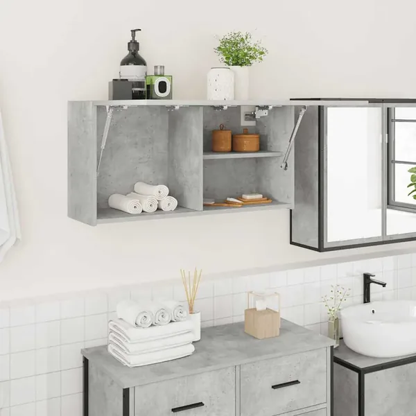 Armoire murale de bain gris béton 80x25x40 cm bois d'ingénierie
