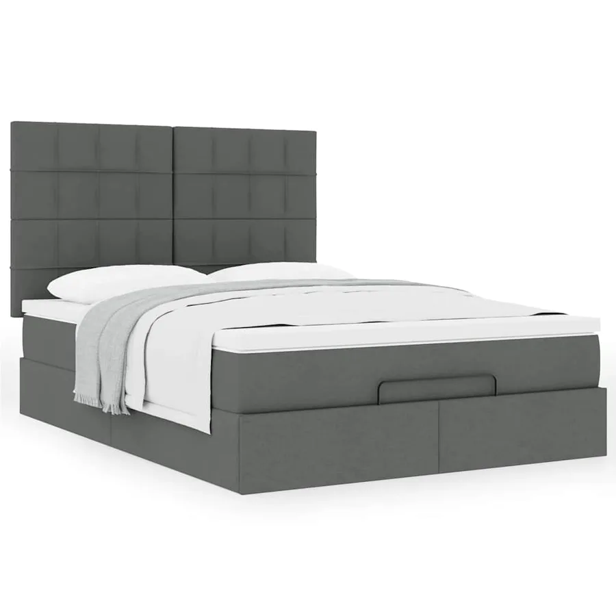 Cadre de lit ottoman avec matelas gris foncé 140x200 cm tissu - 4