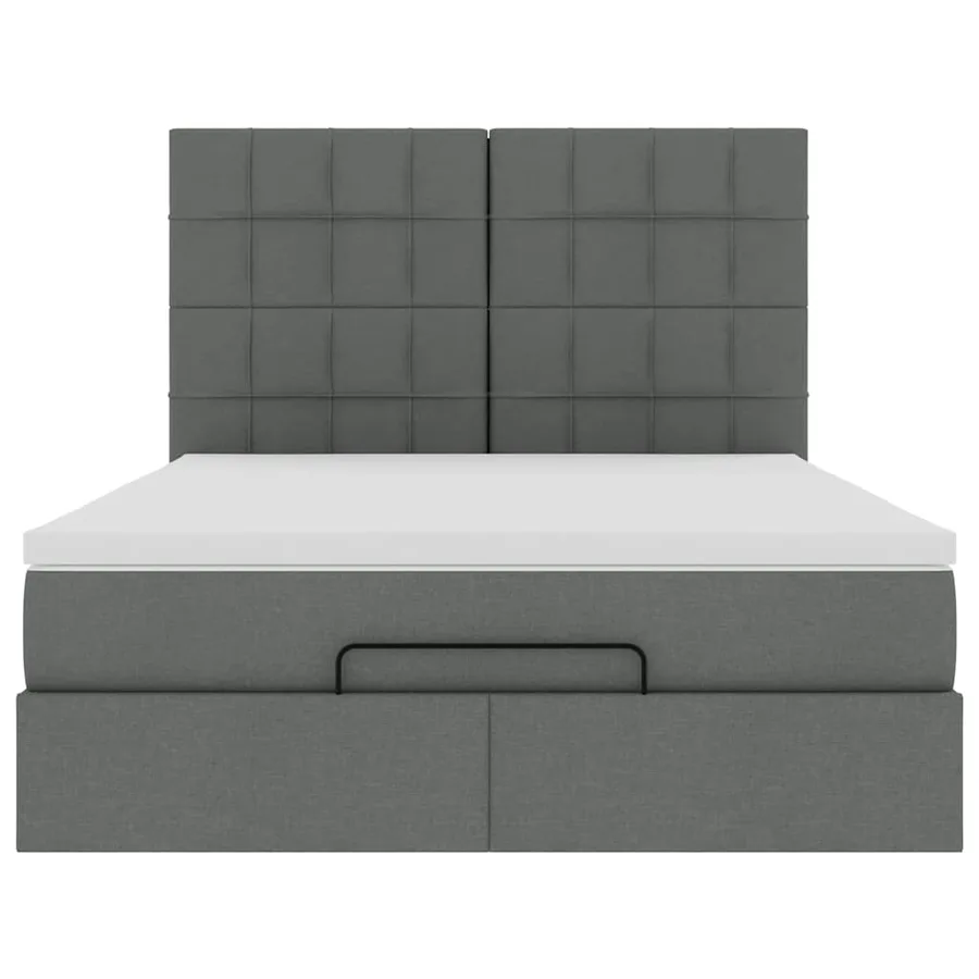 Cadre de lit ottoman avec matelas gris foncé 140x200 cm tissu - 7