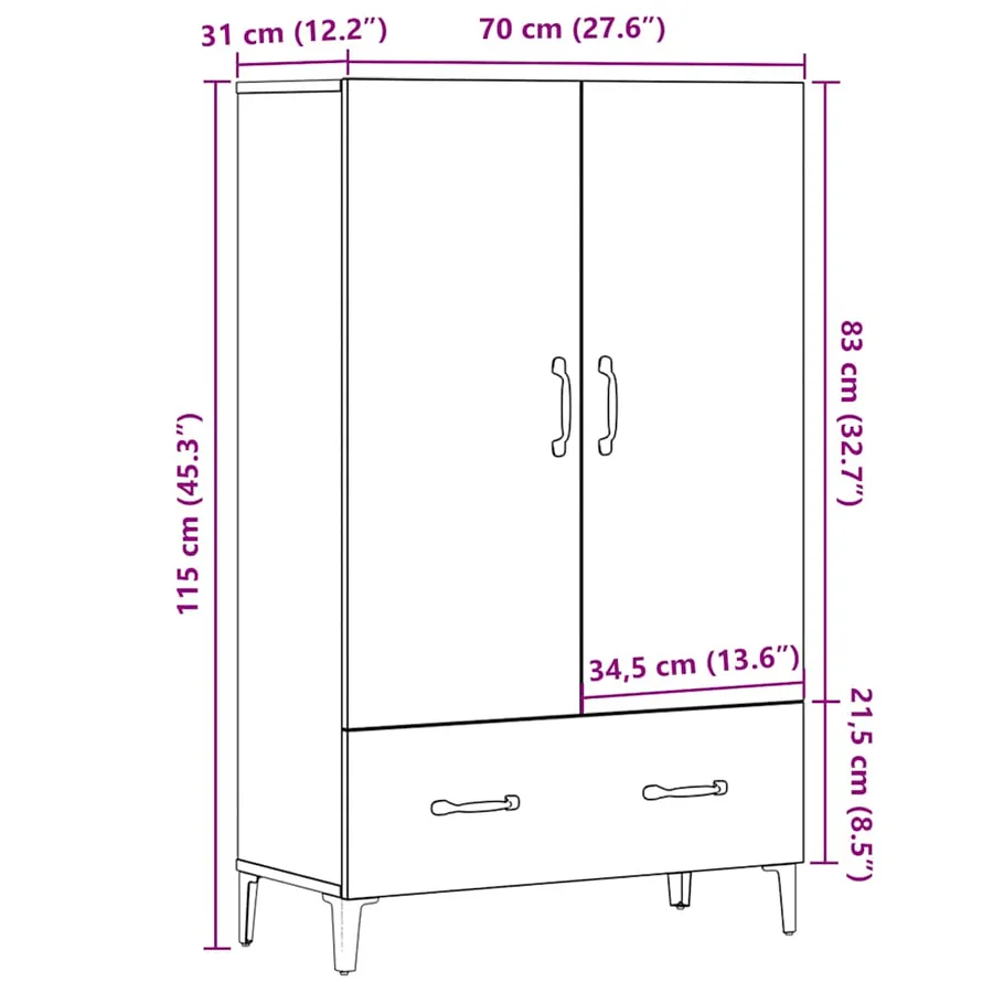 Buffet chêne artisanal 70x31x115 cm bois d'ingénierie - 9