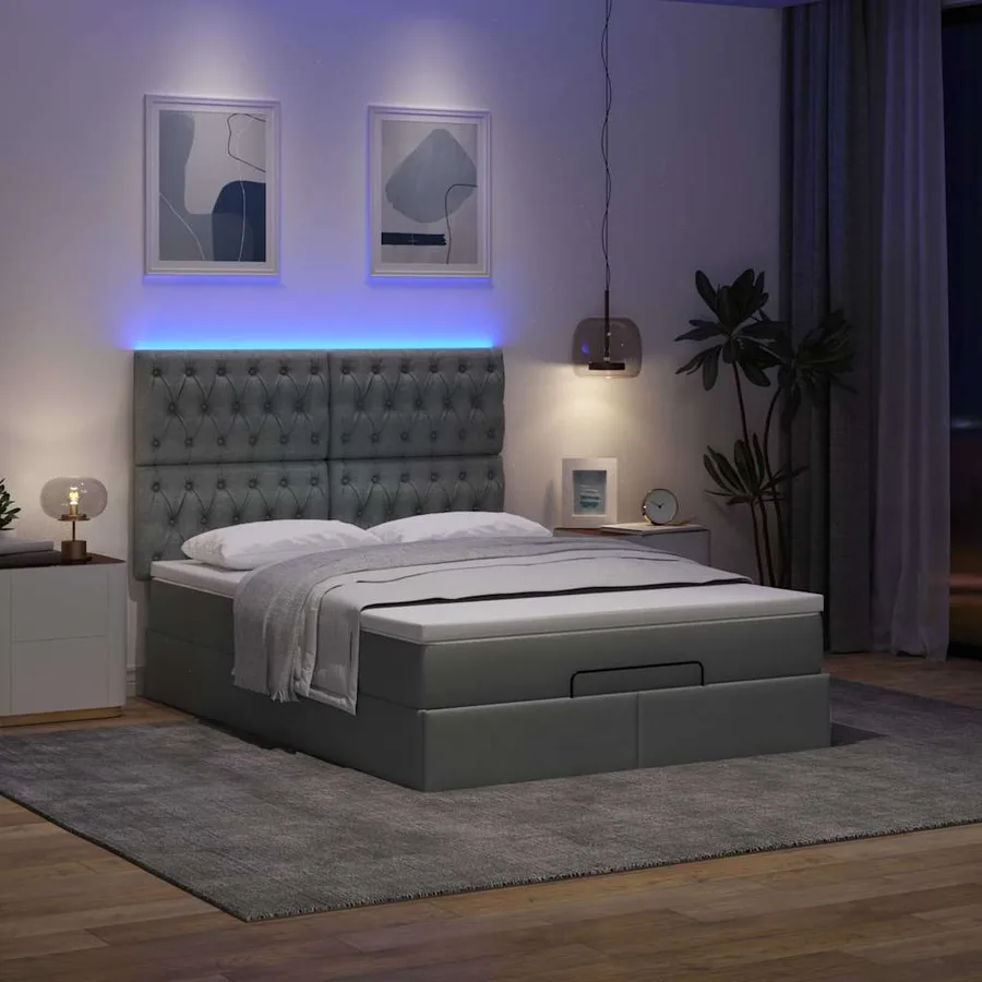 Cadre de lit ottoman avec matelas gris foncé 140x200 cm tissu - 3