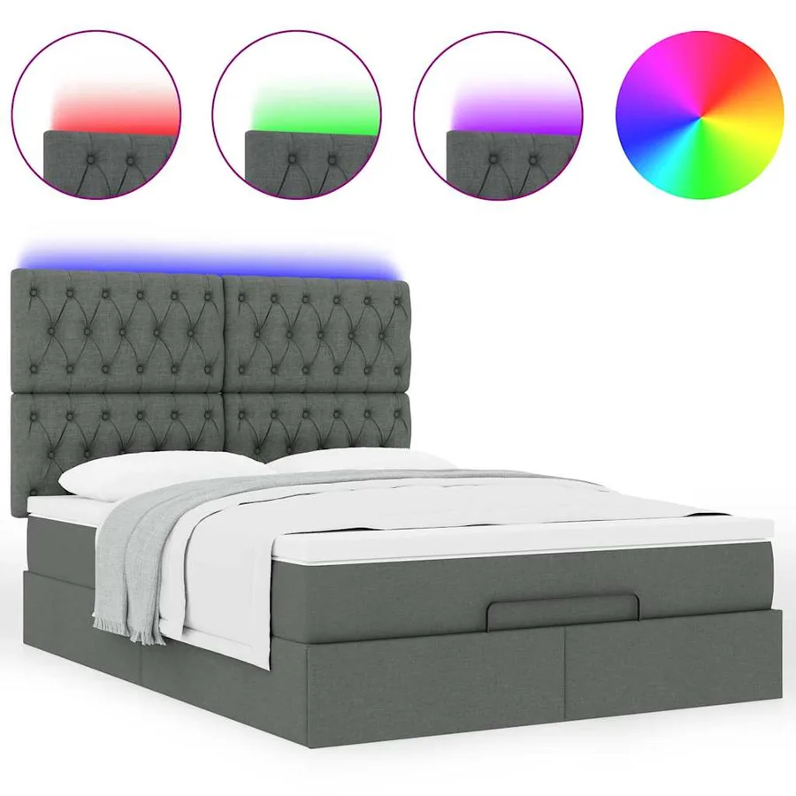 Cadre de lit ottoman avec matelas gris foncé 140x200 cm tissu - 5