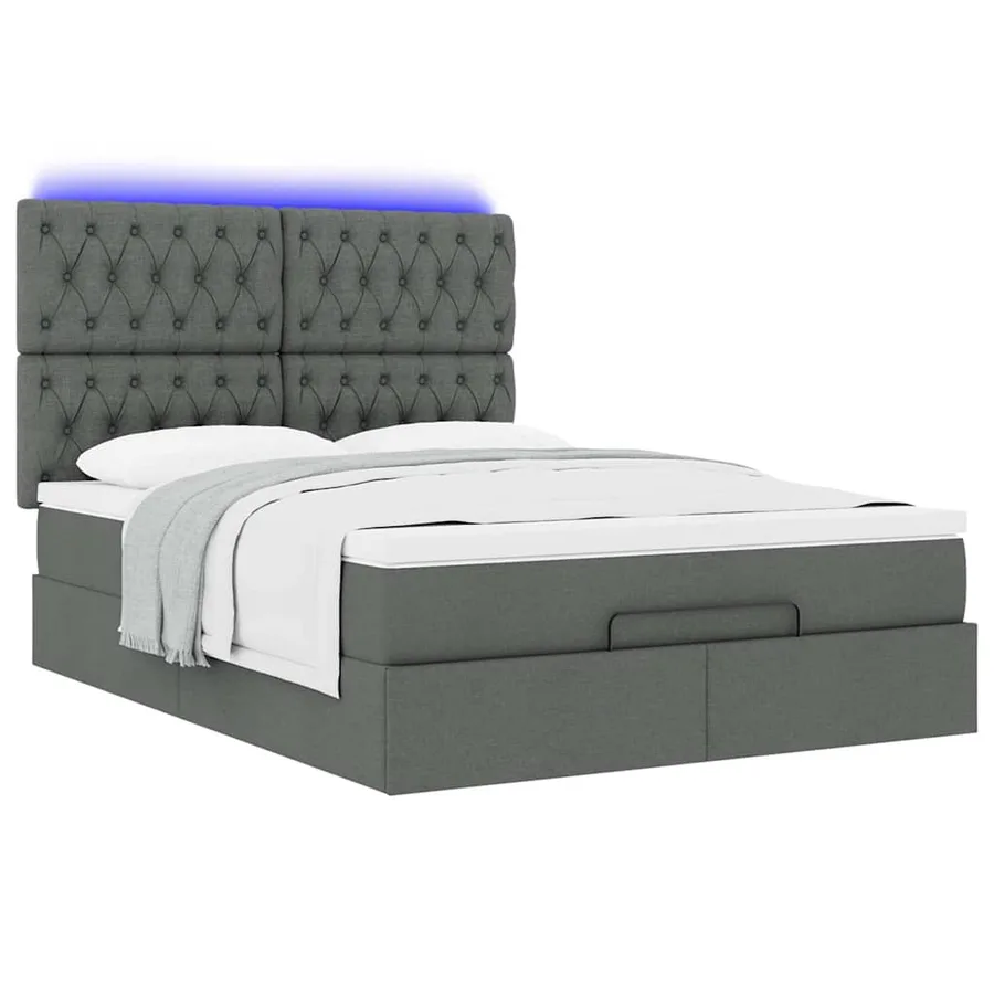 Cadre de lit ottoman avec matelas gris foncé 140x200 cm tissu - 6