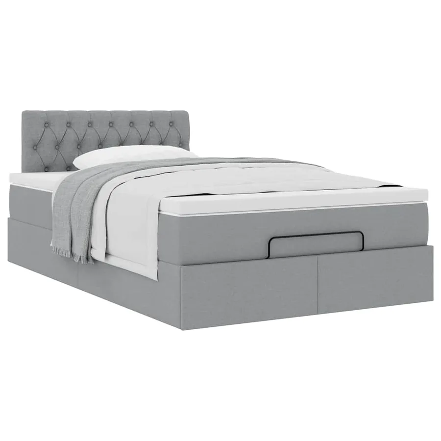 Lit ottoman avec matelas gris clair 120x190 cm tissu - 5
