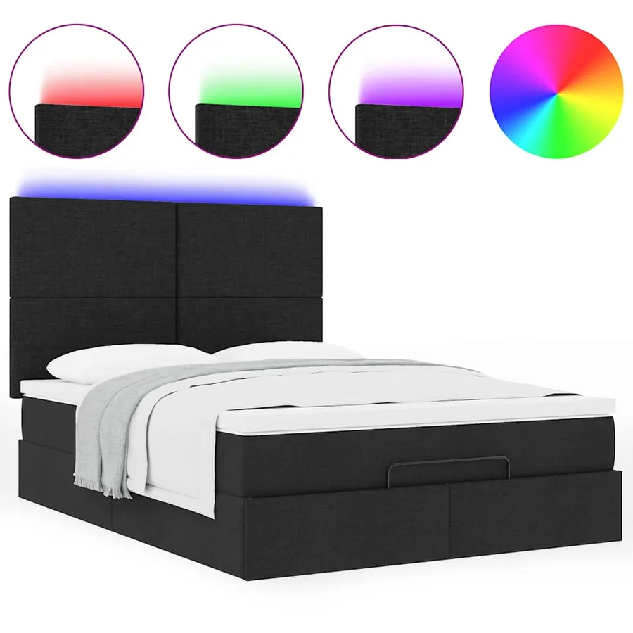 Cadre de lit ottoman avec matelas noir 140x200 cm tissu - 5