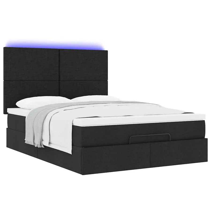 Cadre de lit ottoman avec matelas noir 140x200 cm tissu - 6