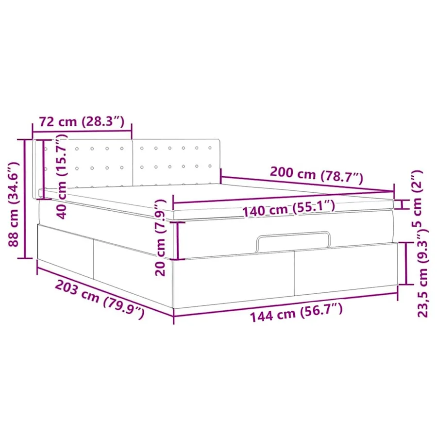 Lit ottoman avec matelas et LED noir 140x200 cm tissu - 18